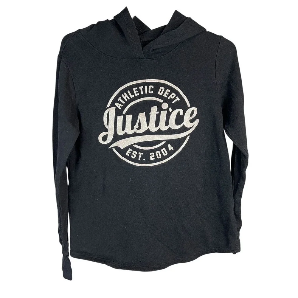 Justice Girls Athletic Dept Est 2004 Black Long Sleeve Hoodie - Size 7